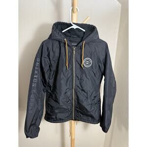 MEN'S JACKET Brixton Supply Black Hooded Windbreaker Lightweight Rain SMALL